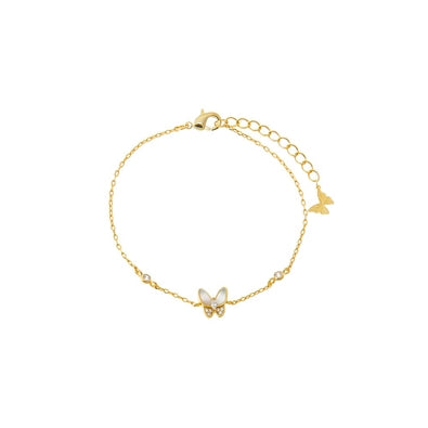 CZ AND MOP BUTTERFLY ACCENT BRACELET, WHITE, 7”