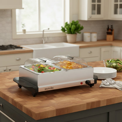 DOUBLE STAINLESS STEEL BUFFET SERVER W/ WARMING TRAY