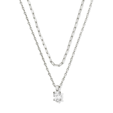 CAILIN MULTI STRAND NECKLACE, SILVER/WHITE CRYSTAL