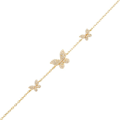 PAVE TRIPLE BUTTERFLY BRACELET, GOLD, 7”