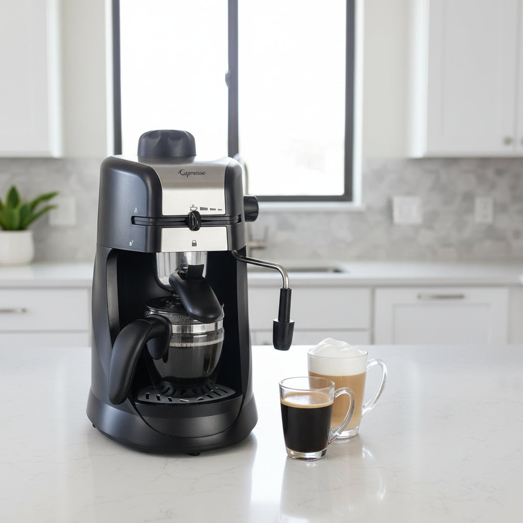 Coffee maker on counter in modern kitchen
