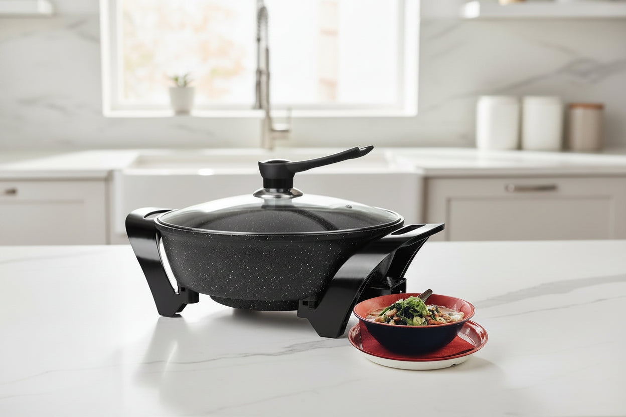 BRENTWOOD SK-72BK ELECTRIC NON-STICK 6-QUART SHABU POT WITH DIVIDER, BLACK